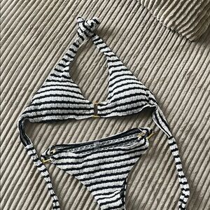 Striped Black and White Bikini Set